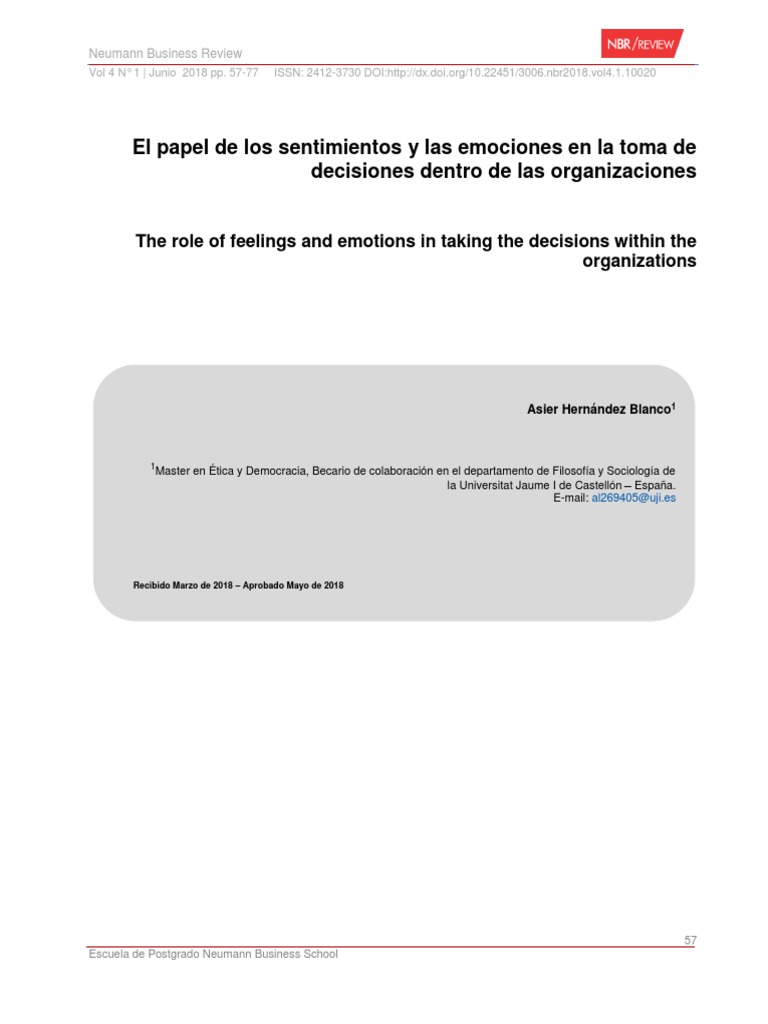 Emociones en la Toma de Decisiones Organizacionales | PDF ...
