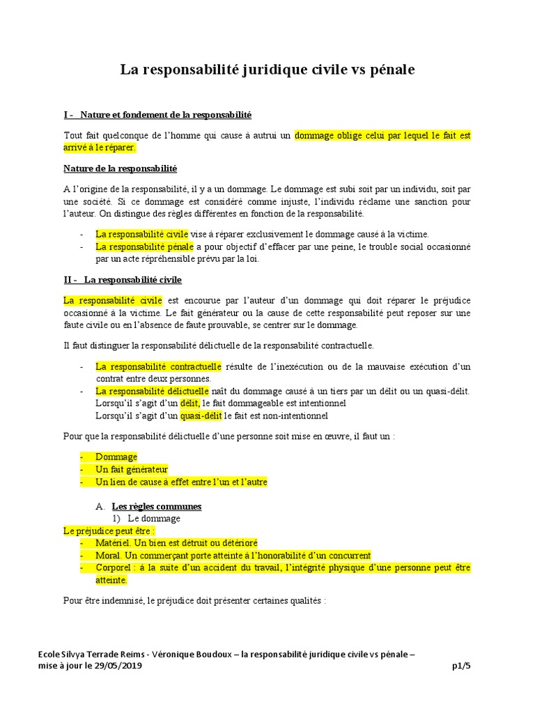 Responsabilité civile et pénale expliquée | PDF | Loi criminelle | Dégâts