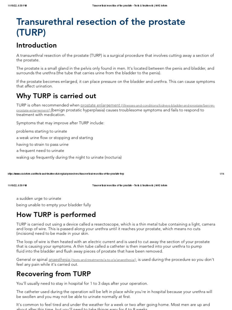 Transurethral resection of the prostate Tests & treatments _ NHS