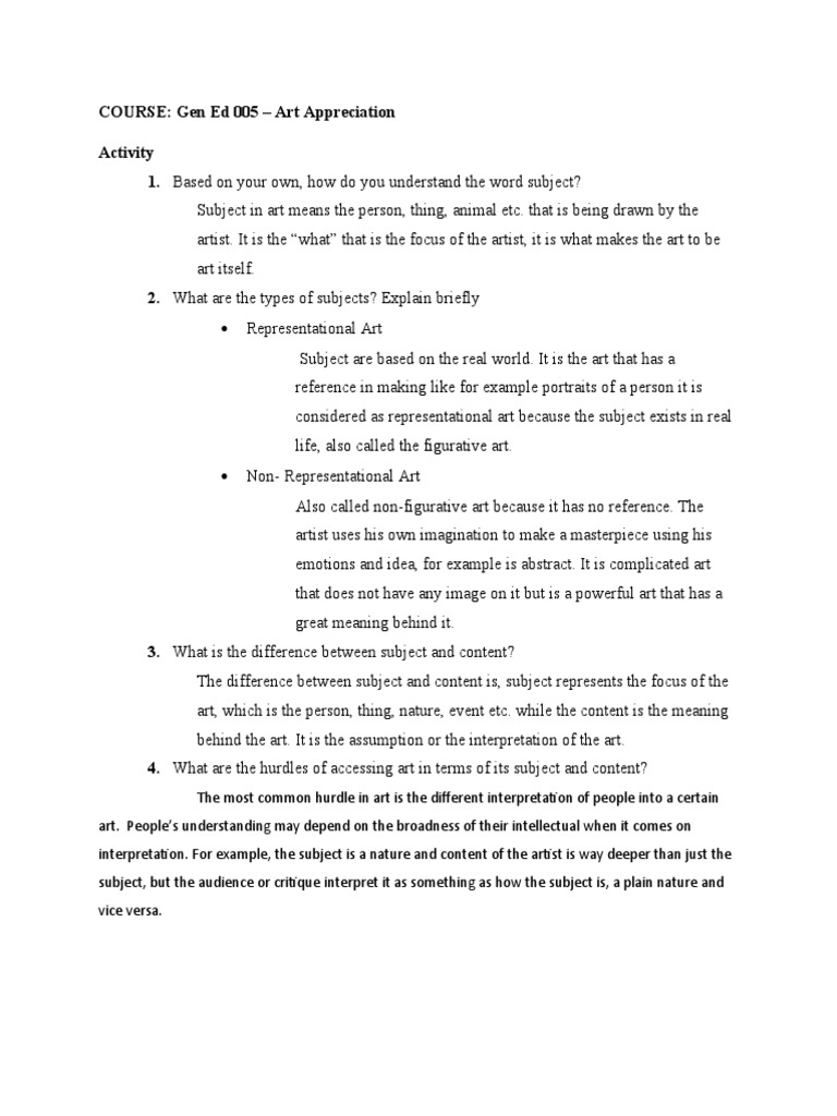 Subject and content in art appreciation pdf art