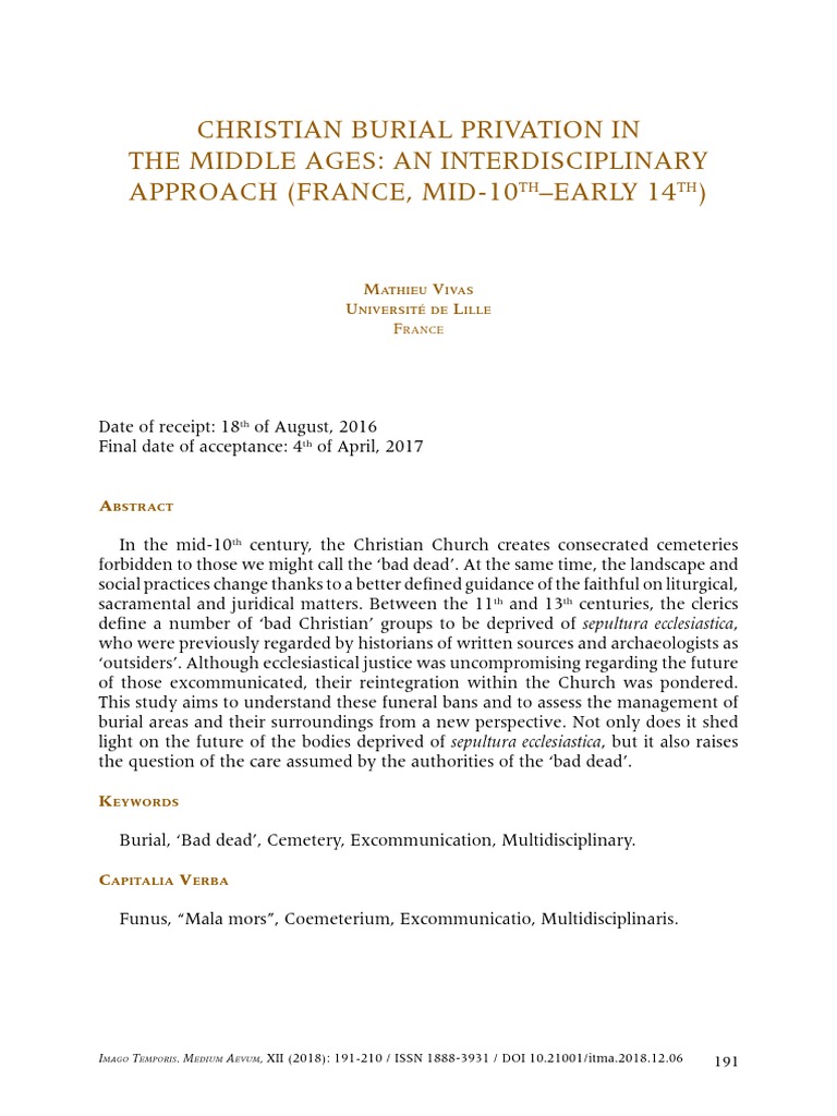 Vivas - CHRISTIAN BURIAL PRIVATION IN THE MIDDLE AGES | PDF | Burial ...