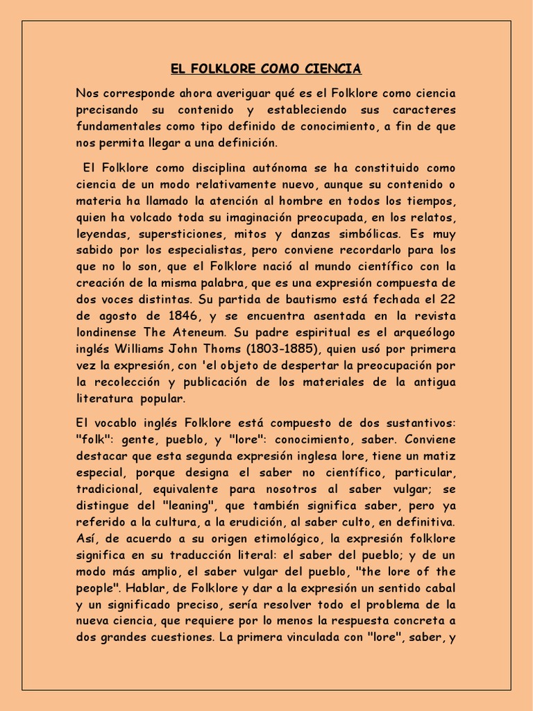 EL FOLKLORE COMO CIENCIA | PDF | Folklore | Conocimiento