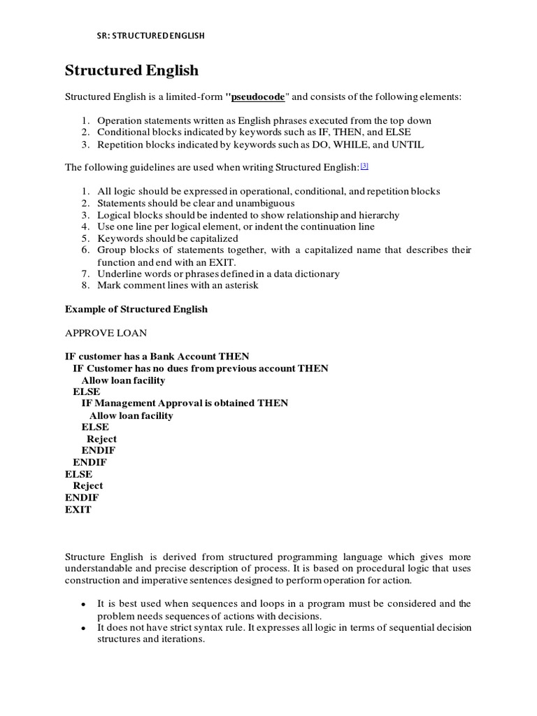Structured English for Decision Processes | PDF
