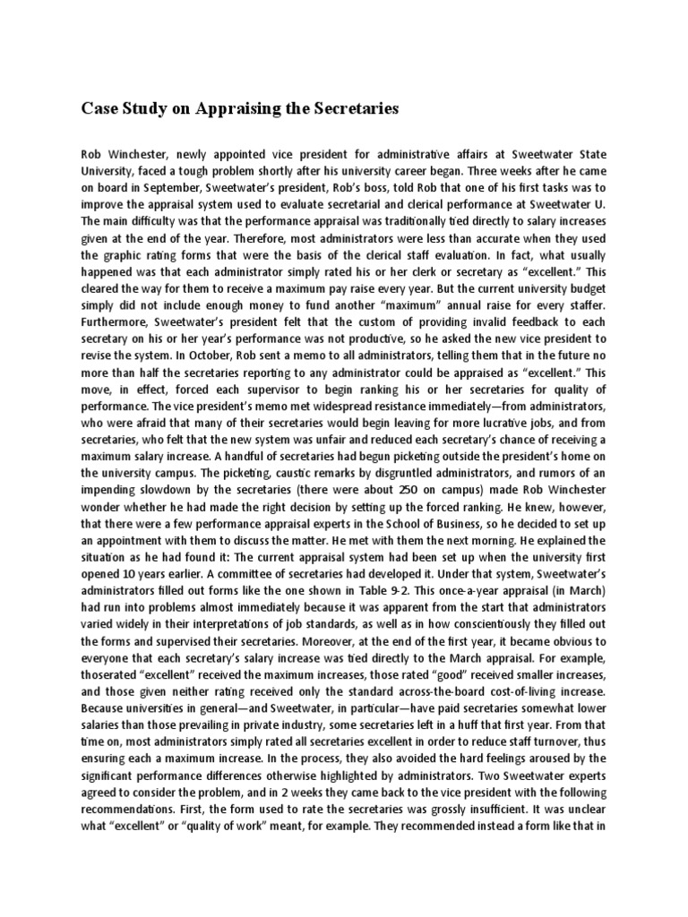 Case study on appraising the secretaries pdf cost of living