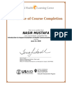 Certificate of Completion for Health Course