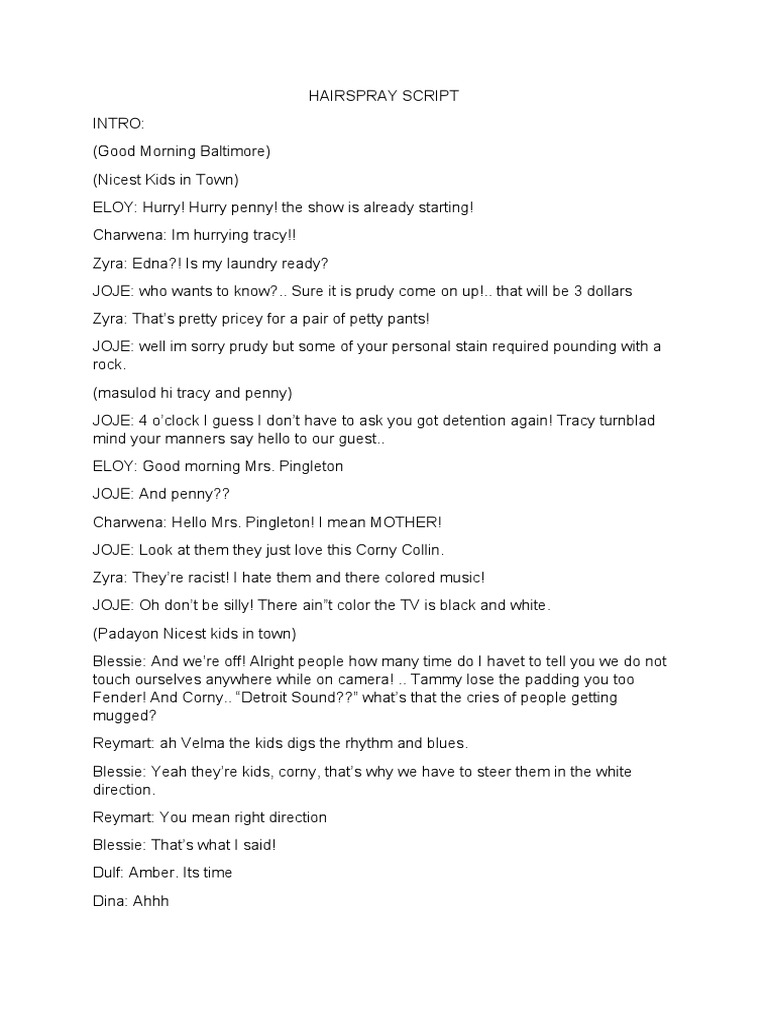 Hairspray Script PDF Performing Arts