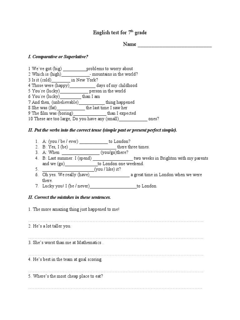 English Test For 7th Grade | PDF | Languages | Foreign Language Studies