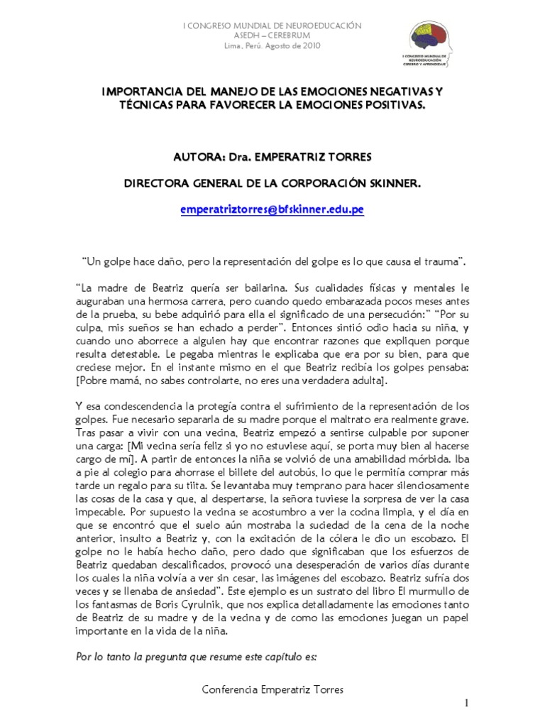 TEXTO Manejo - Emociones - Negativas | PDF | Las emociones | Amor