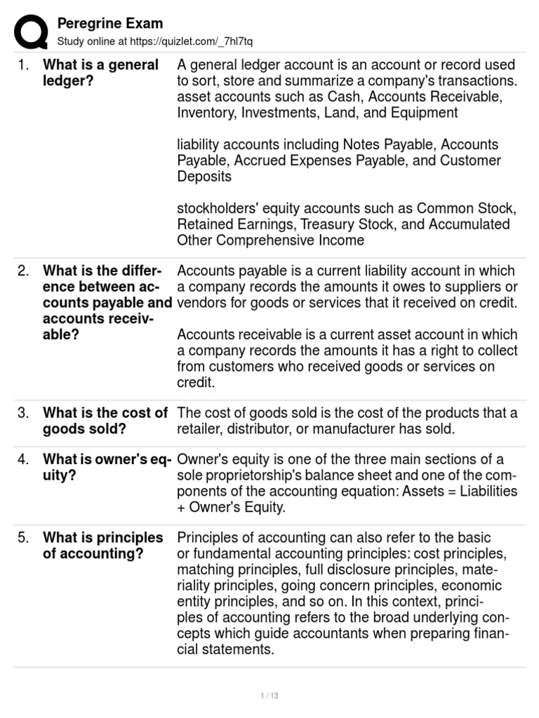 Peregrine Exam Study Questions | PDF | Equity (Finance) | Debits 