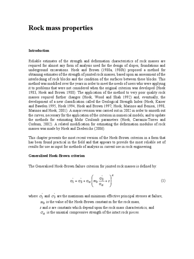 Practical Rock Engineering Chapter 11 Rock Mass Properties Pdf