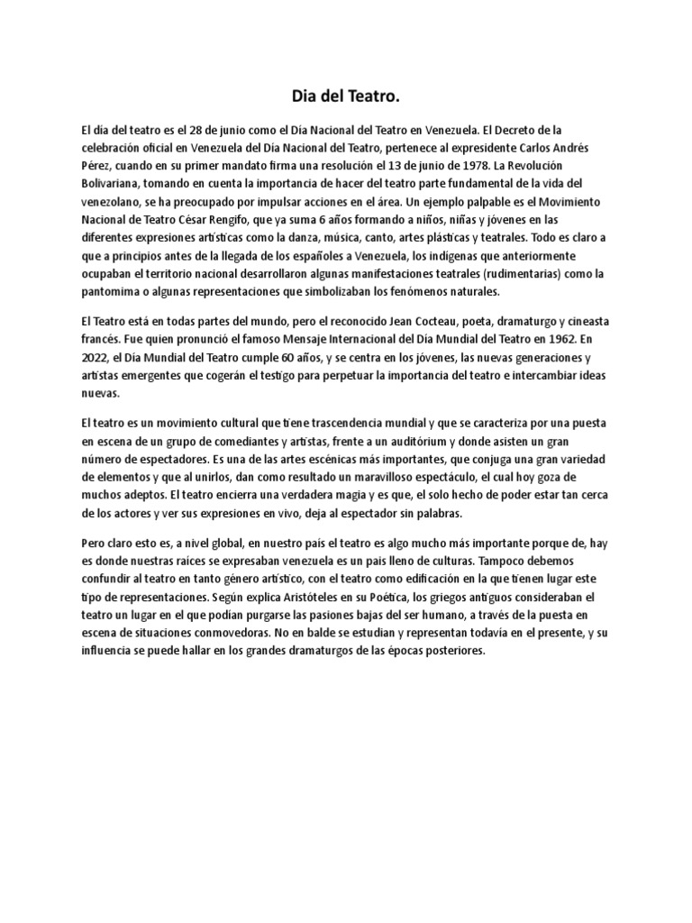 Dia Del Teatro Pdf Teatro Venezuela