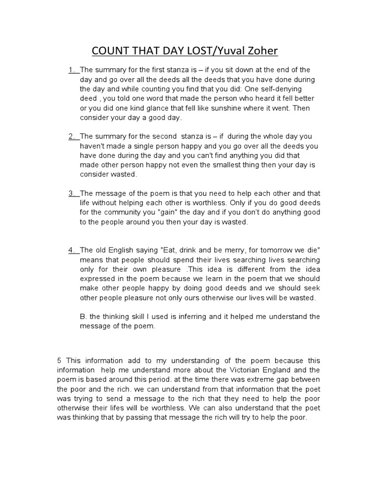 Count That Day Lost: Poem Analysis | PDF