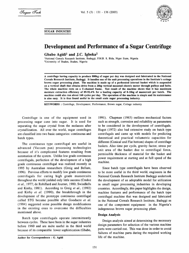 Sugar Centrifuge Design and Performance | PDF | Belt (Mechanical) | Bending
