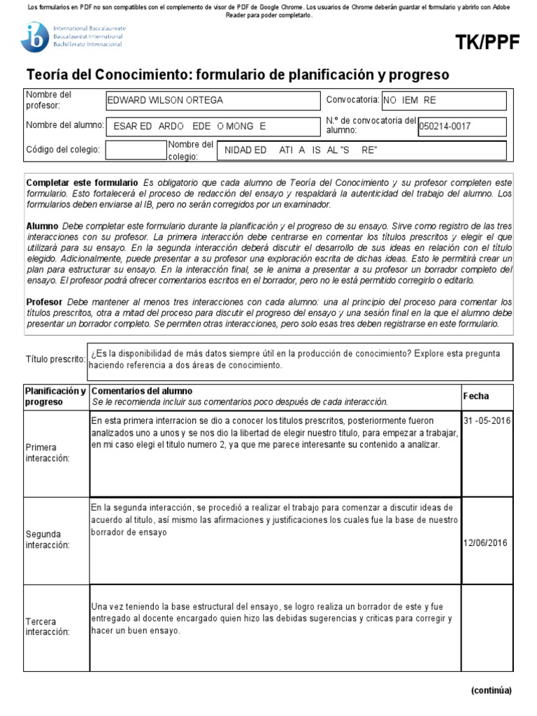 Planificación y Progreso en TOK | PDF | Ensayos