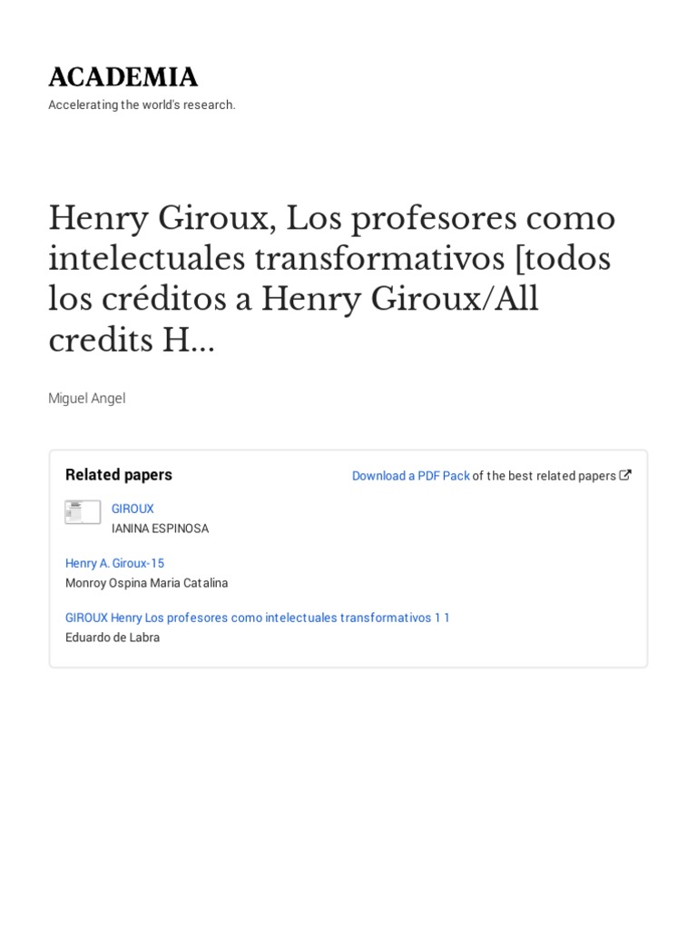GIROUX Henry Los Profesores Como Intelectuales TransformativosWith PDF Método de enseñanza