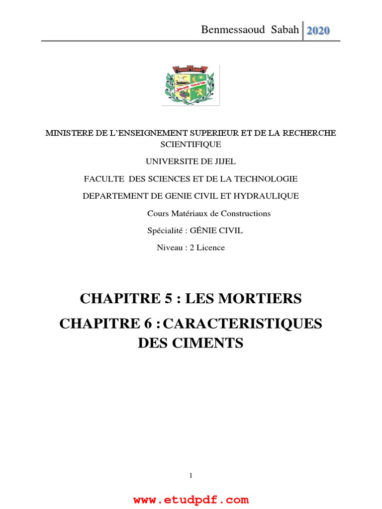Mortiers et Ciments en Génie Civil | PDF | Mortier (matériau) | Ciment