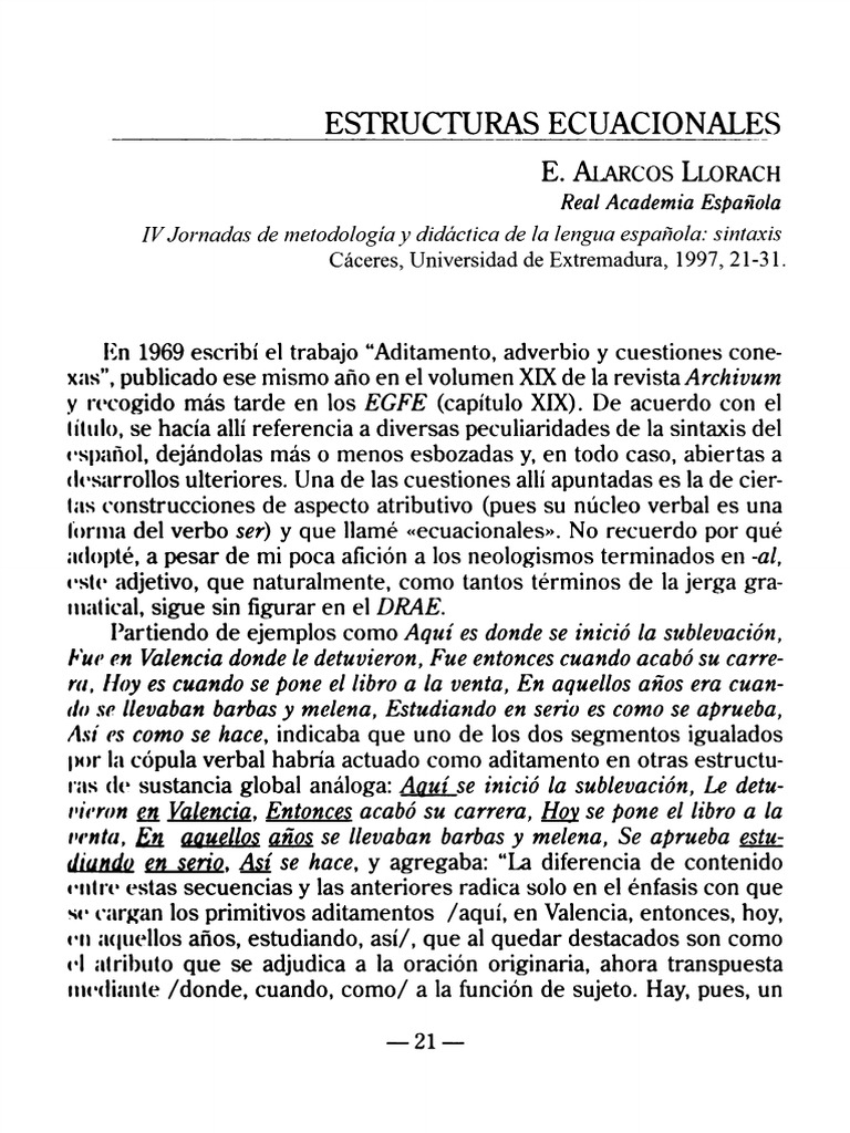 ALARCOS LLORACH, Emilio Estructuras Ecuacionales PDF Asunto