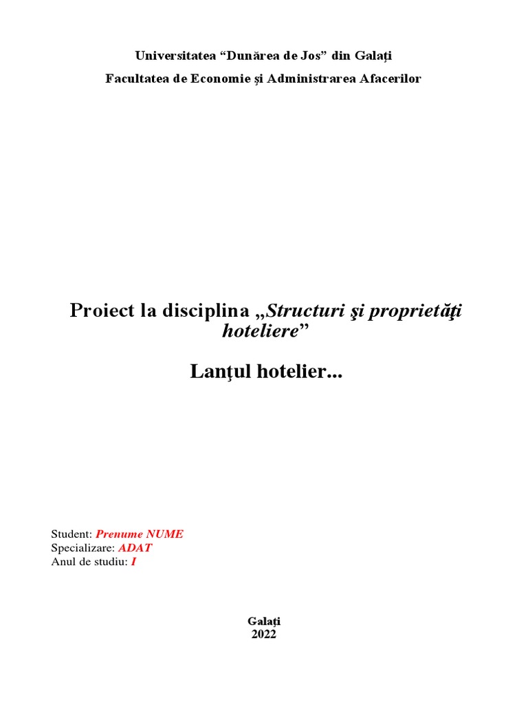 Instructiuni Proiect Structuri Si Proprietati Hoteliere | PDF