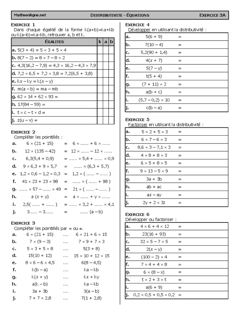 Exercices de Distributivité en Mathématiques | PDF | Économie | La nature