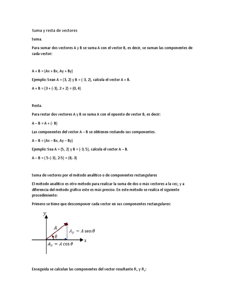 Suma y Resta de Vectores: Método Analítico | PDF | Vector Euclidiano ...