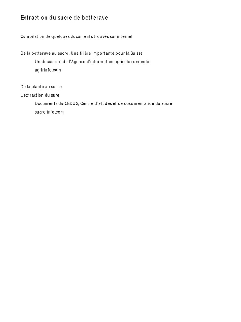 Extraction et Histoire du Sucre de Betterave | PDF | Régime et ...