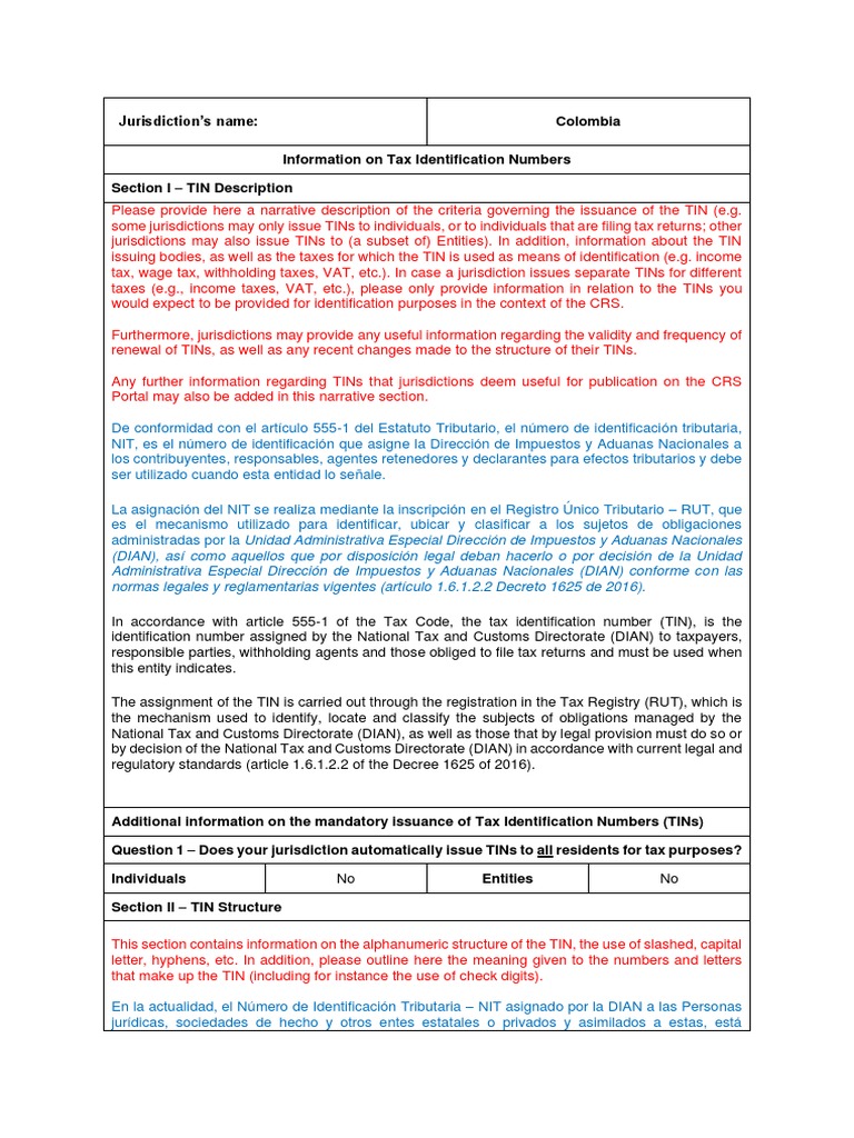 Colombia TIN | PDF | Identity Document | Taxes