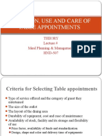 Selections, Use and Care of Tabel Appointments