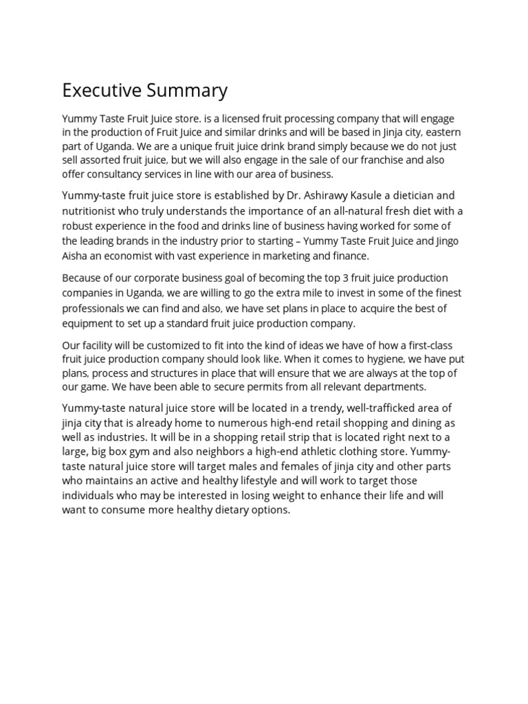 Executive Summary PDF Drink Foods