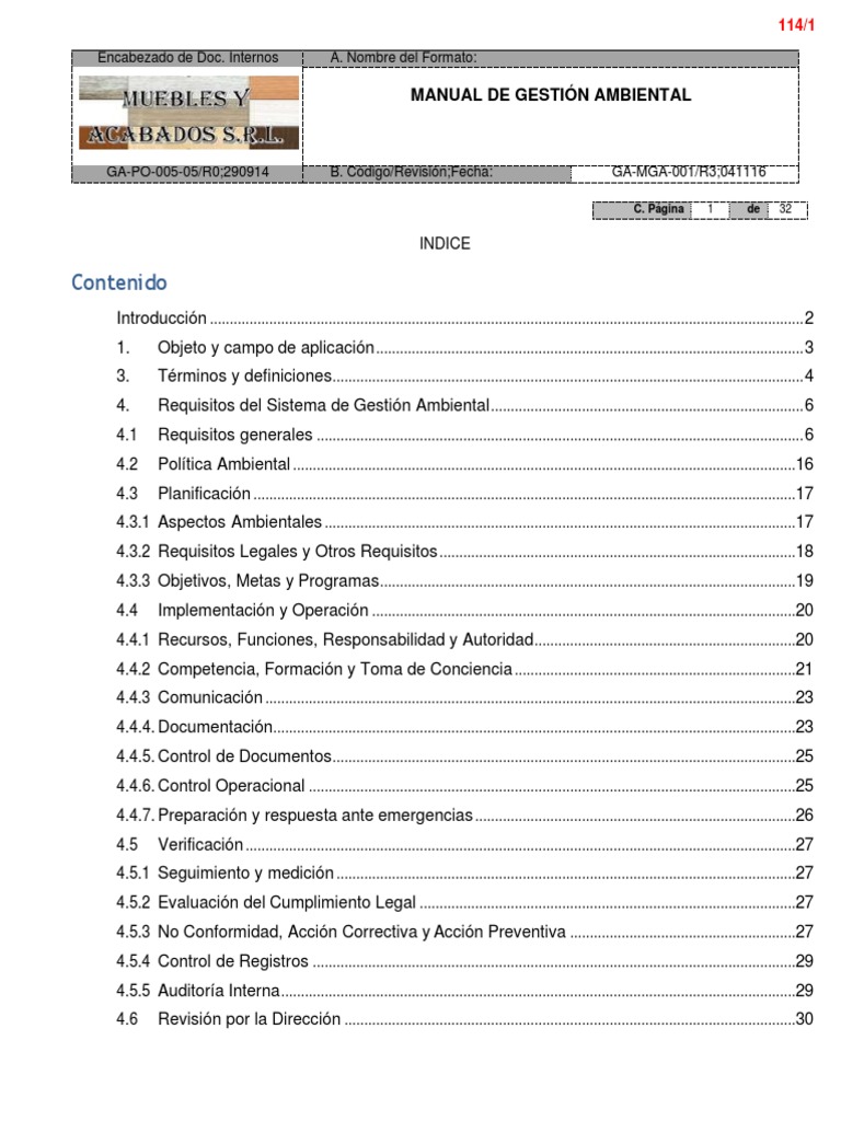 Manual de Gestión Ambiental ISO 14001 | PDF | Auditoría | Entorno natural