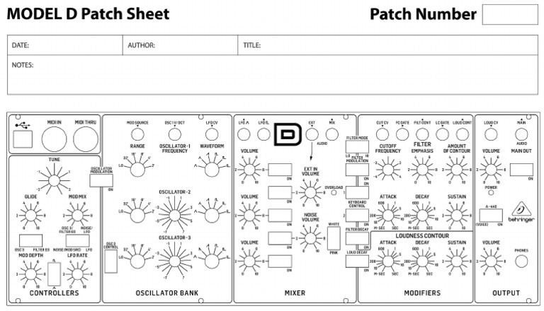 Behringer Model D Patch Sheet Template | PDF