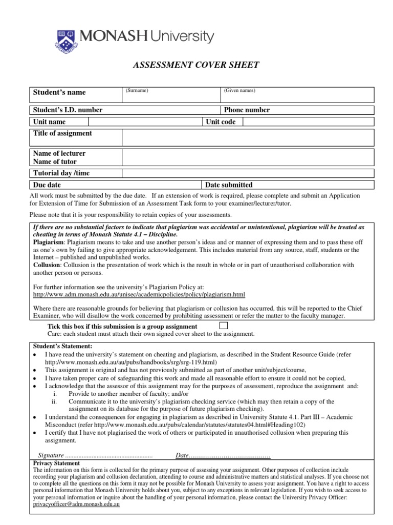 Monash business economics assignment cover sheet