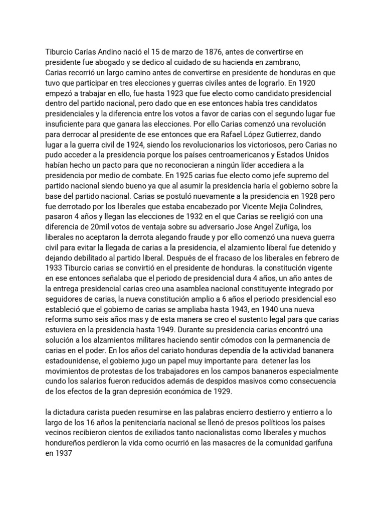 Tiburcio Carías Andino PDF Gobierno