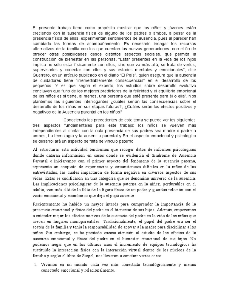 Efectos de la Ausencia Parental en Niños | PDF