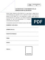 FMT-GTD-HSE-003 Constancia de Recepción y Conocimiento de Las Recomendaciones de Seguridad