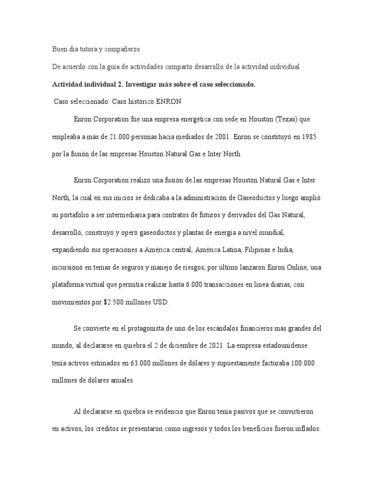 Análisis del caso Enron y su impacto | PDF | Enron | Business
