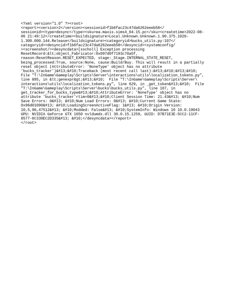 Sims 4 Exception Report: Desync Issue | PDF | Computers