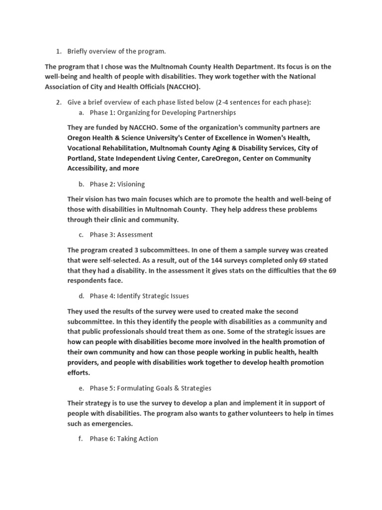 Class Activity 3 Mapp Framework PDF Disability Health Care