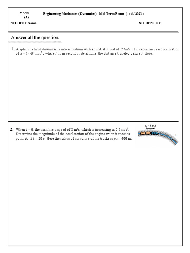 Dynamics Midterm Exam Questions | PDF