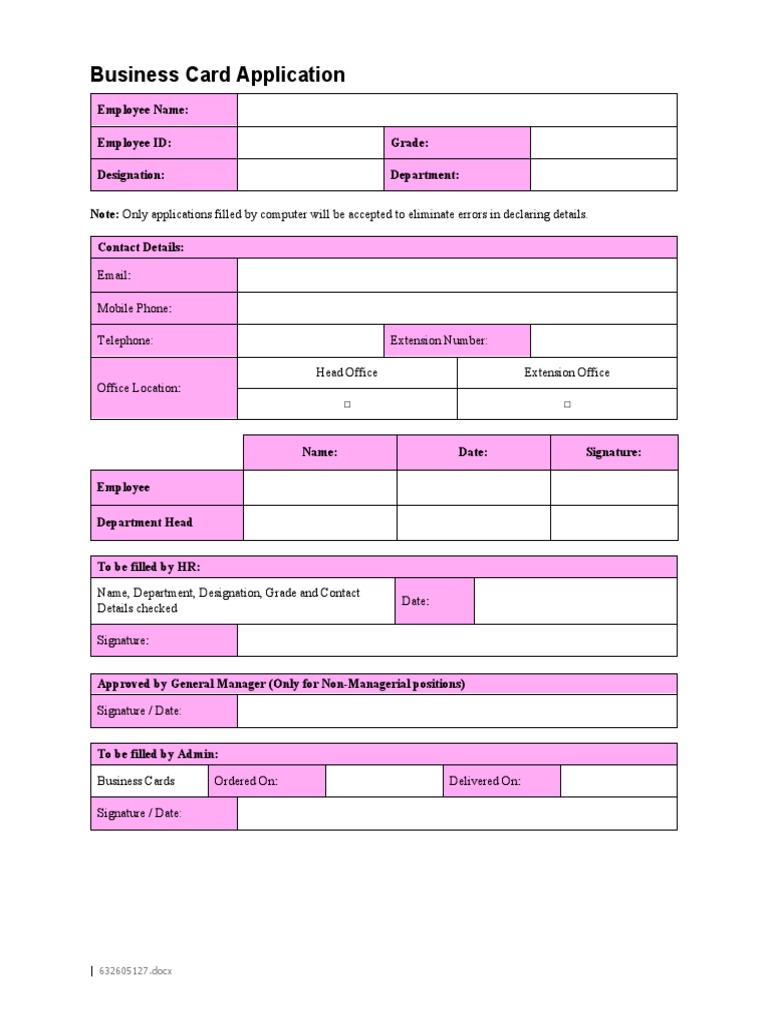 Form Business Card Application PDF