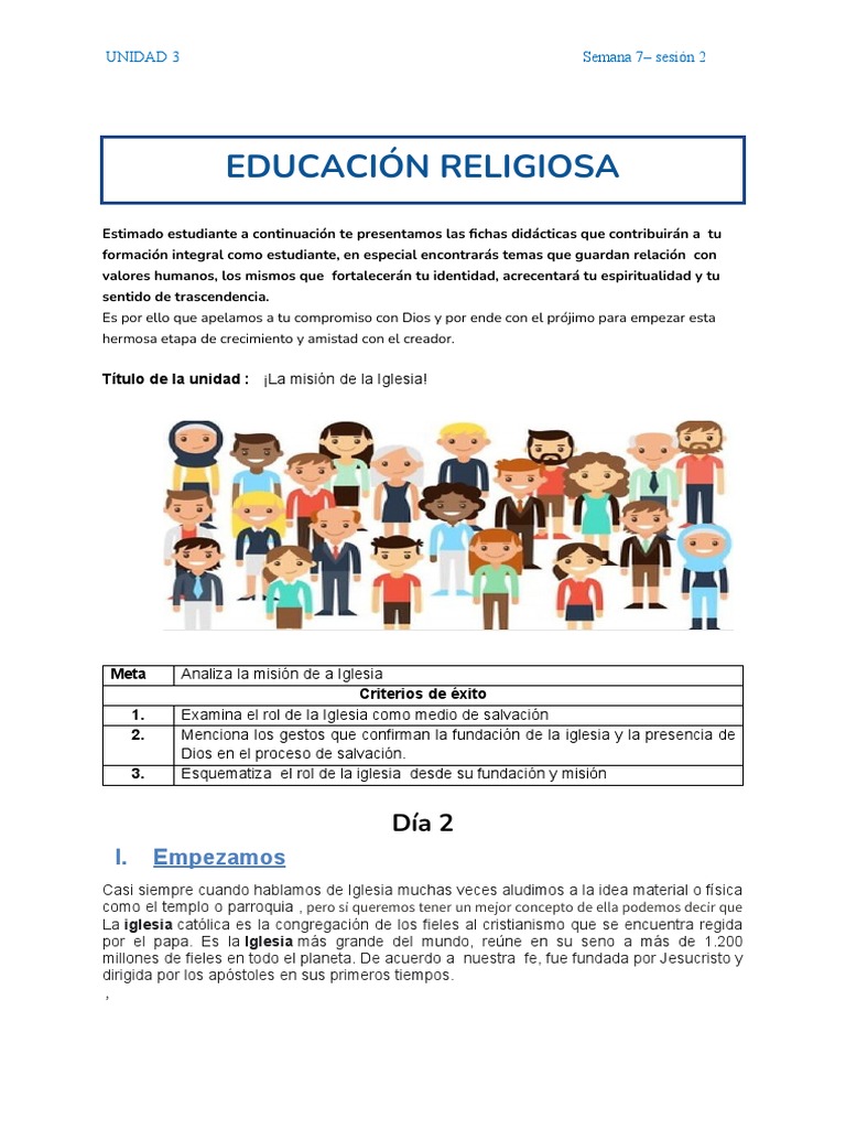 Ficha 14 - La Misin de La Iglesia - Da 2 - 7 y 8 | PDF | Iglesia ...