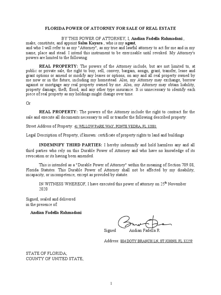 Power of Attorney Real Estate Andian PDF Power Of Attorney Property