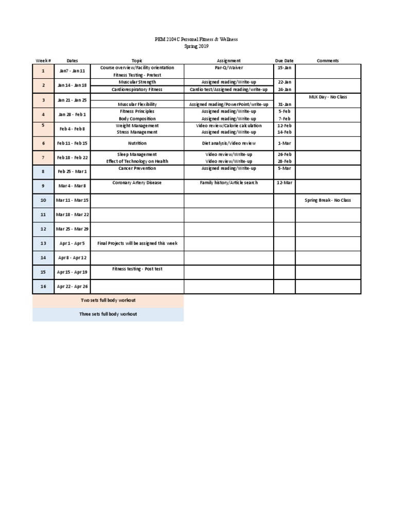 PEM 2104C Class schedule PDF Physical Fitness Nutrition