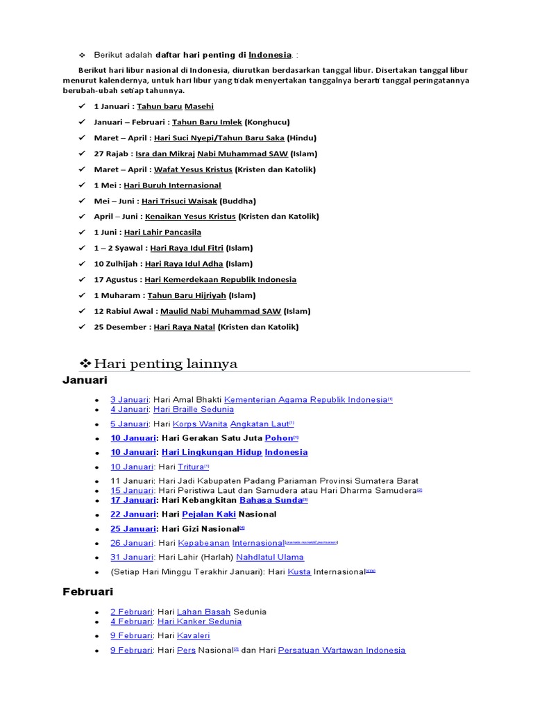 Daftar Hari Besar Nasional Indonesia | PDF