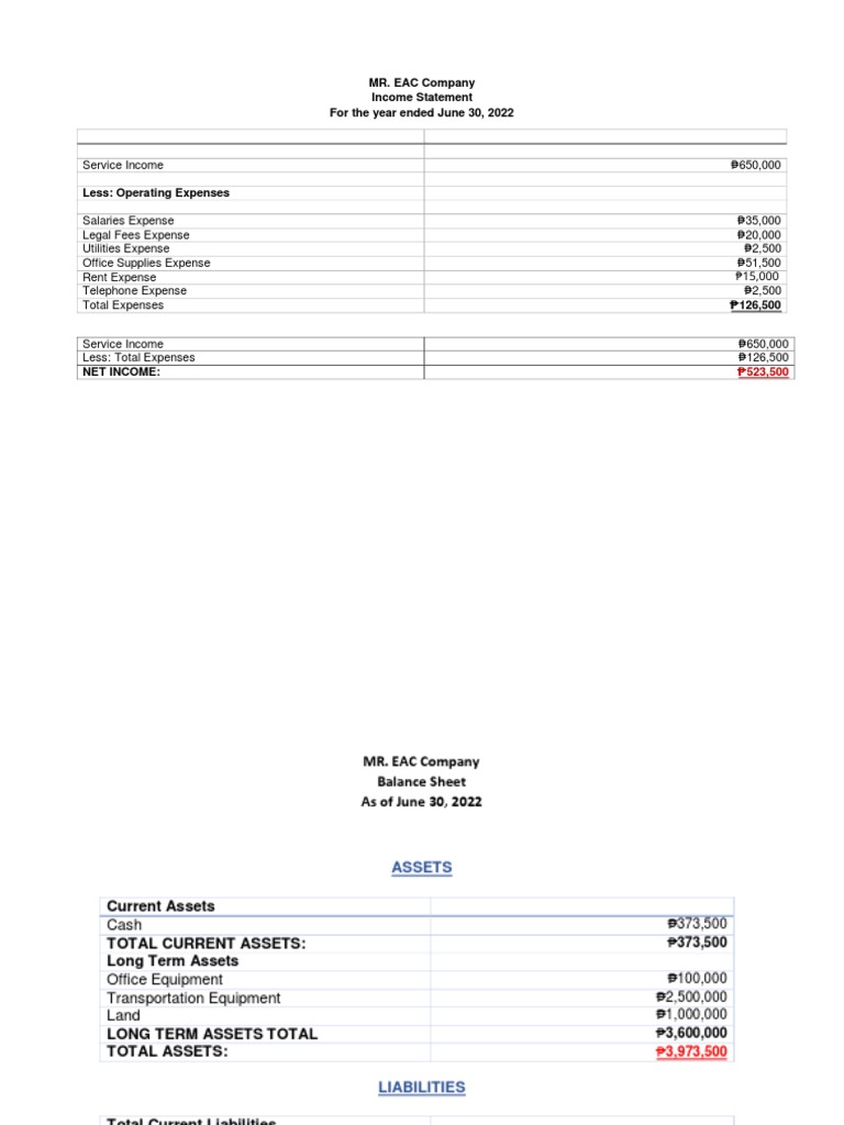 MR. EAC Company Financial Overview | PDF | Expense | Equity (Finance)