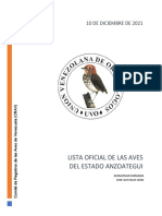 Lista Oficial de Las Aves Del Estado Anzoategui