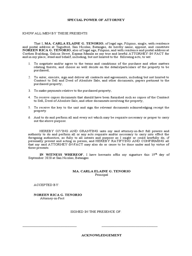 Tenorio special power of attorney pdf power of attorney law and