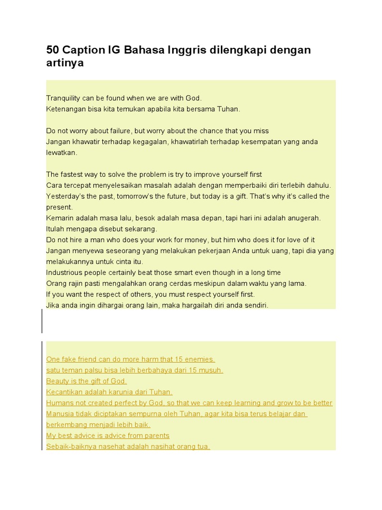 50 Caption IG Bahasa Inggris Dilengkapi Dengan Artinya PDF