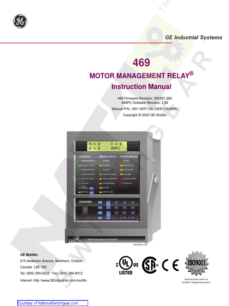 Motor Management Relay Instruction Manual GE Industrial Systems PDF