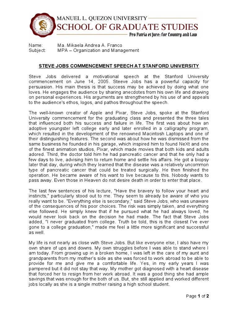 Steve Jobs Commencement Speech Full Text