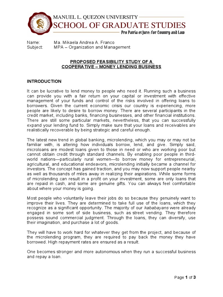 Fs On Lending Business Pdf Loans Microcredit